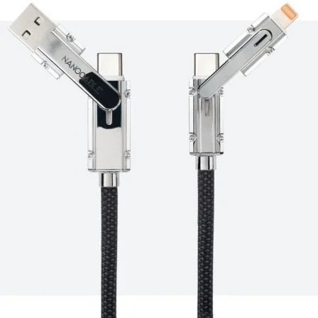 Nanocable Cable USB-C 2.0 27W con cabezales intercambiables (USB-C/USB-A a Lightning/USB-C) Negro/Gris 1m